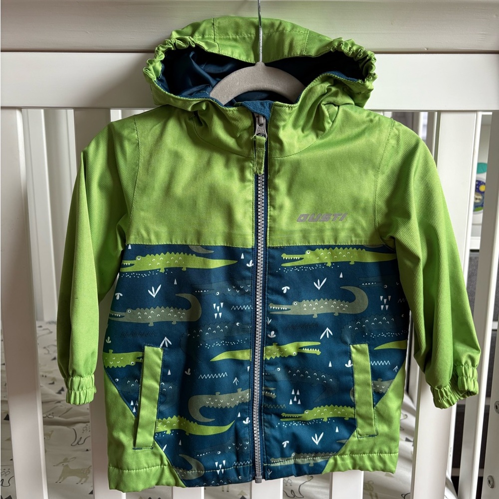 Green and Blue Sporty Raincoat with Hood